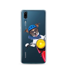 Motorcu Köpek Tasarımlı Süper Şeffaf Silikon Telefon Kılıfı Huawei P20   
