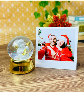 Kişiye Özel Fotoğraf  Ve Altın Yaldızlı Mini Kar Küresi Set