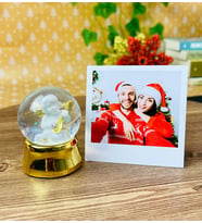 Kişiye Özel Fotoğraf  Ve Altın Yaldızlı Mini Kar Küresi Set