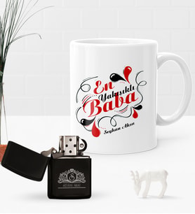 BK Gift Kişiye Özel En Yakışıklı Baba Benzinli Çakmak ve Kupa Seti (Model 1)