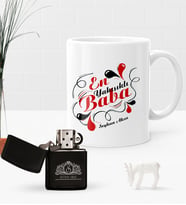 BK Gift Kişiye Özel En Yakışıklı Baba Benzinli Çakmak ve Kupa Seti (Model 1)