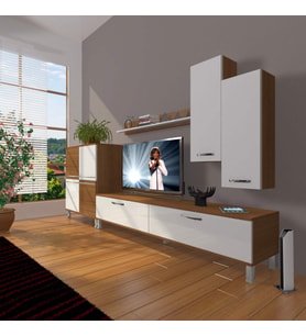 Decoraktiv Eko 6 Slm Std Krom Ayaklı Tv Ünitesi Tv Sehpası (Beyaz - Kahverengi)