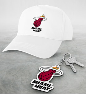 NBA Miami Heat Beyaz Şapka ve Ahşap Anahtarlık Seti (Model 1)
