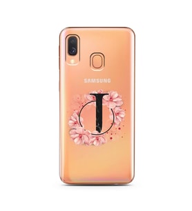 Pembe Çiçekli Harf Tasarım Süper Şeffaf Silikon Telefon Kılıfı Samsung A40 J-Har