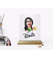 BK Gift Kişiye Özel Kadın Karikatürlü Ahşap Standlı Çerçeve-30 (Beyaz)