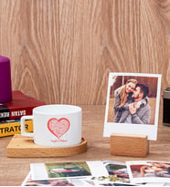 Kişiye Özel Kalpli Fincan ve Ahşap Standlı Polaroid Set