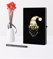 BK Gift Kişiye Özel Yılbaşı Mutlu Yıllar Temalı Siyah Defter Kalem Seti - 8
