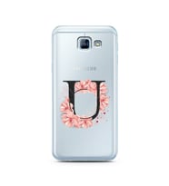 Pembe Çiçekli Harf Tasarım Süper Şeffaf Silikon Telefon Kılıfı Samsung A8 (2016)