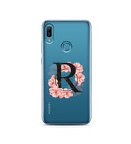Pembe Çiçekli Harf Tasarım Süper Şeffaf Silikon Telefon Kılıfı Huawei Honor 7C- 