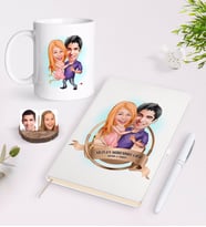 BK Gift Kişiye Özel Yılın En Mükemmel Çifti Karikatürlü Beyaz Defter Kalem ve Kupa Seti-3 (Model 1)