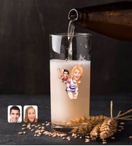 BK Gift Kişiye Özel Sevgililer Karikatürlü Renkli Baskılı Hiball Bira Bardağı-30 (Beyaz)