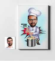BK Gift Kişiye Özel Bay Aşçı Karikatür Kanvas Tablo 50x70cm 1