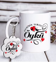 BK Gift Kişiye Özel Sevgililer Günü Beyaz Kupa ve Anahtarlık Hediye Seti-128 (Model 1)