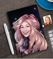BK Gift Kişiye Özel Kadın Karikatürlü Beyaz Defter ve Kalem Hediye Seti-53