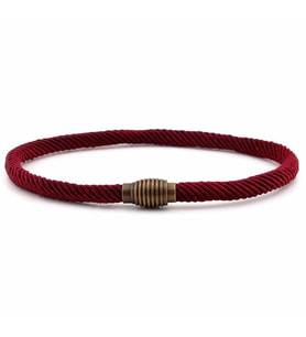 BORDO ÖRGÜLÜ İP METAL MIKNATISLI KLİPS ERKEK BİLEKLİK BT463