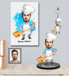 Kişiye Özel Frınıcı Karikatürlü 3 lü Hediye Seti Bay-1