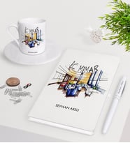BK Gift Kişiye Özel İç Mimar Beyaz Defter Kalem Türk Kahvesi Fincanı Seti-4 (Model 1)