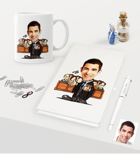 BK Gift Kişiye Özel Bay Avukat Karikatürlü Beyaz Defter Kalem Kupa Seti - 2 (Model 1)