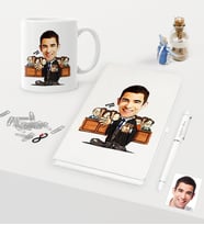BK Gift Kişiye Özel Bay Avukat Karikatürlü Beyaz Defter Kalem Kupa Seti - 2 (Model 1)