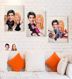 BK Gift Kişiye Özel 3'lü Sevgililer Karikatürlü Kanvas Tablo Seti 30x50cm-6