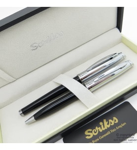 Scrikss 39 Siyah Krom Roller Kalem + Tükenmez Kalem Set  Scrikss Oscar  İsme Özel Kalem  Hediye Kalem