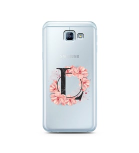 Pembe Çiçekli Harf Tasarım Süper Şeffaf Silikon Telefon Kılıfı Samsung A8 (2016)