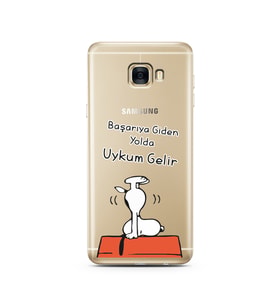 Snoopy Tasarımlı Süper Şeffaf Silikon Telefon Kılıfı Samsung C7  