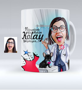BK Gift Kişiye Özel Bayan Veteriner Hekim Karikatürlü Beyaz Kupa Bardak  1
