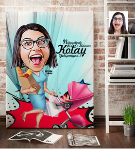 BK Gift Kişiye Özel Ev Hanımı Karikatür Kanvas Tablo 70x100cm 1