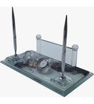 LOGOLU - DEKORATİF MERMER DESENLİ KRİSTAL CAM GÜMÜŞ SET MASA İSİMLİK ÖZEL HEDİYELİK OFİS MASA İSİMLİĞİ