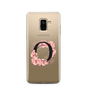 Pembe Çiçekli Harf Tasarım Süper Şeffaf Silikon Telefon Kılıfı Samsung A8 Plus O