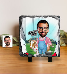 BK Gift Kişiye Özel Bay Çiftçi Karikatürlü Dekoratif Doğal Taş