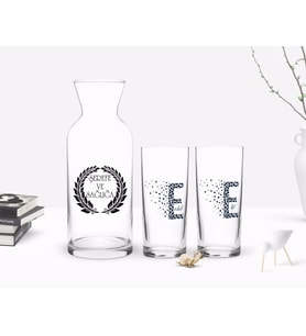 BK Gift Kişiye Özel Renkli Baskılı Harfli İkili Rakı Bardağı ve Karaf Hediye Seti-5 (Model 1)
