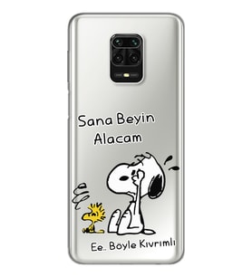 Snoopy Tasarımlı Süper Şeffaf Silikon Telefon Kılıfı Xiomai Redmi Note 9 Pro - N