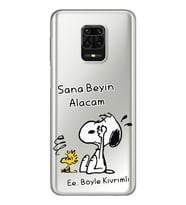 Snoopy Tasarımlı Süper Şeffaf Silikon Telefon Kılıfı Xiomai Redmi Note 9 Pro - N