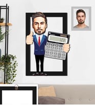 Kişiye Özel Bankacı Karikatürlü 3D Ahşap Tablo 30x47 Bay-1