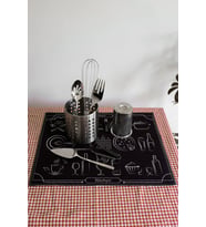 Baskılı Bulaşık Kurutma Matı 46x36 Cm Kurulama Bezi Örtüsü Mf-060 Siyah