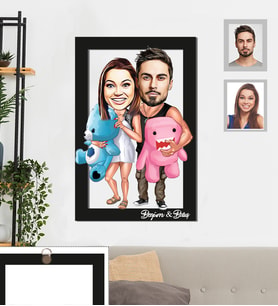 Kişiye Özel Sevgili Karikatürlü 3D Ahşap Tablo 30x47  Model 17