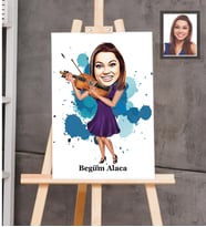 Kişiye Özel Kemancı Karikatürlü Ahşap Tablo 30x47  Bayan-1