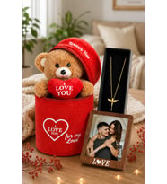 Özel Gün Hediye Seti Love Çantalı Peluş Ayıcık, Şık Melek Kolye ve Fotoğraf Çerçevesi (Kahverengi)