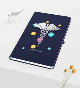 BK Gift Kişiye Özel Tıp Sembolü Temalı Lacivert Defter - 1