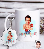 BK Gift Kişiye Özel Erkek Boksör Karikatürlü Beyaz Kupa ve Anahtarlık Hediye Seti-1 (Model 1)