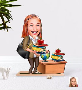 BK Gift Kişiye Özel Bayan Öğretmen Karikatürlü Ahşap 3D Biblo-4 (Beyaz)