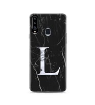 Samsung A20s Siyah Mermer Harf Tasarımlı Telefon Kılıfı L-Harfi 