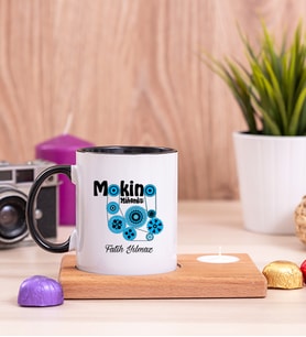 Makine Mühendisi Ahşap Altlıklı Mumlu Siyah Kupa Bardak