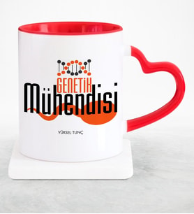 BK Gift Kişiye Özel Mesleki Genetik Mühendisi Kırmızı Kalpli Kupa Bardak