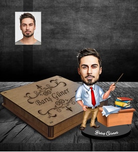 Kişiye Özel Öğretmen Karikatürlü Ahşap Biblo Kutulu Bay-4