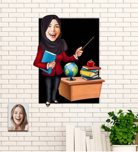 Kişiye Özel Hediye Öğretmen  Karikatür Ahşap Tablo
