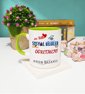 Mesajlı Sosyal Bilgiler Öğretmeni Kupa Bardak Yeşil