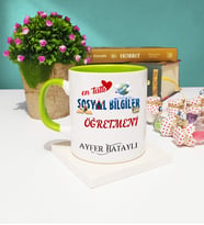 Mesajlı Sosyal Bilgiler Öğretmeni Kupa Bardak Yeşil